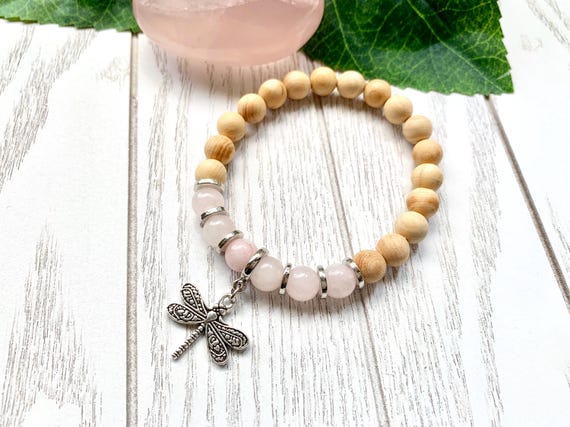 Pink Rose Quartz Uplifting Dragonfly Miscarriage Bracelet, Pregnancy Loss & Grief Gift, Sandalwood Miscarriage Jewelry