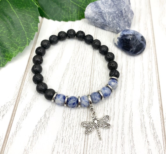 Blue Sodalite Dragonfly Bracelet • Uplifting Grief and Loss Bracelet • Miscarriage Bracelet for Anxiety and Trust • Sodalite Jewelry