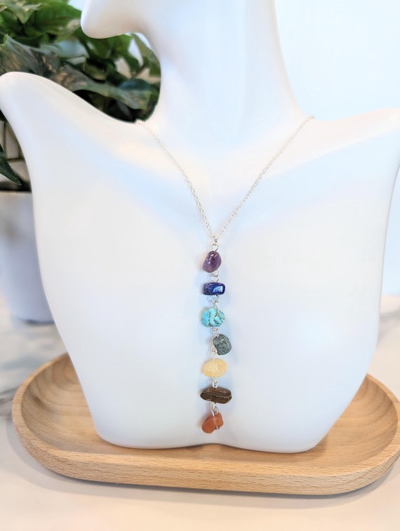 7 Chakra Stone Necklace • Dainty Chakra Meditation Necklace • Balancing Crystal Chakra Jewelry