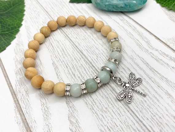 Amazonite Uplifting Dragonfly Miscarriage Bracelet, Pregnancy Loss & Grief Gift, Sandalwood Miscarriage Jewelry