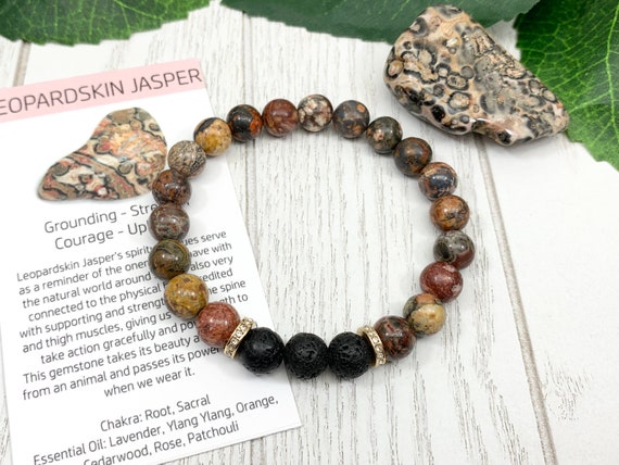 Brown Leopard Jasper Oil Diffuser Bracelet, Lava Stone Diffuser, Aromatherapy Jewelry (8mm)