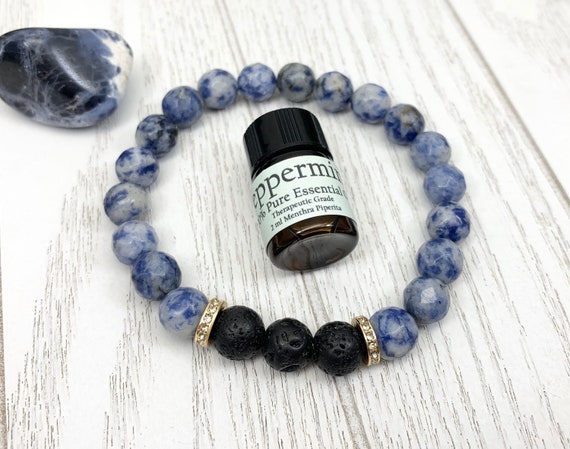 Sodalite Lava Diffuser Bracelet - Communication Anxiety Relief 8mm