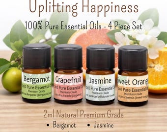 Citrus Floral Essential Oil Set of 4, Aromatherapy Diffuser Refills (2ml), Natural Perfume & Fruity Fragrance for Uplifting Happiness