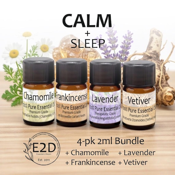 Calm + Sleep Essential Oil Bundle – Set of 4 2ml Bottles for Aromatherapy or Diffuser