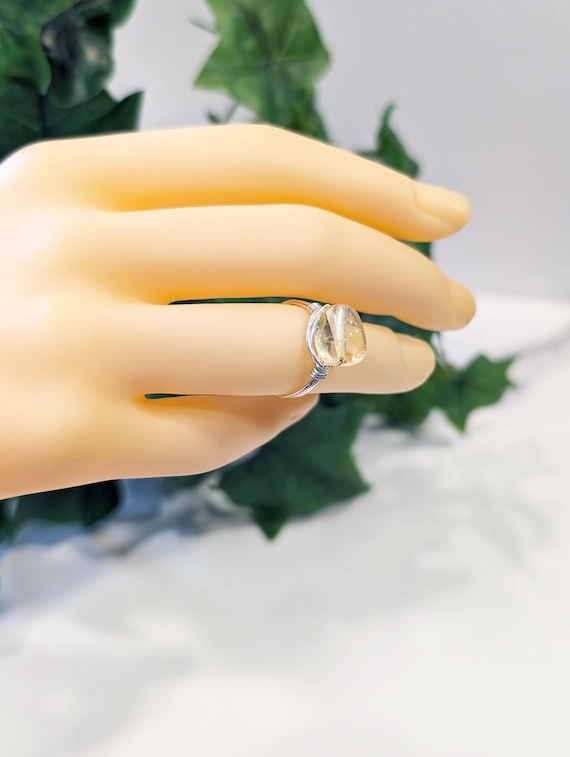 Citrine Nugget Wire Wrapped Ring - Silver Ring Size 7