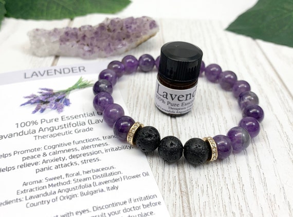 Purple Amethyst Oil Diffuser Bracelet, Lava Stone Diffuser, Aromatherapy Jewelry (8mm)