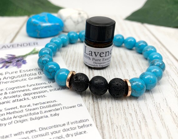 Turquoise Howlite Lava Diffuser Bracelet for Anxiety Relief & Tranquility — Blue Gemstone Aromatherapy Jewelry (8mm)