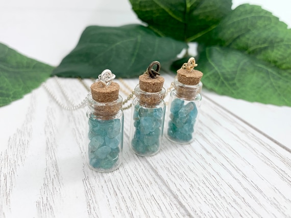 Blue Apatite Bottle Pendant Necklace