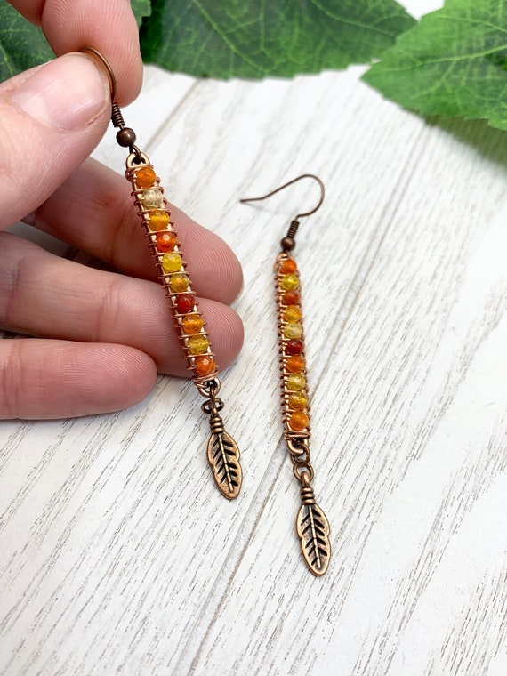 Fire Agate Boho Earrings • Calming Earrings for Protection, Passion, Creativity and Stress Relief • Beaded Agate Crystal Jewelry