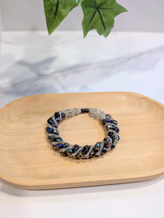 Rainbow Aura Iridescent Russian Spiral Bracelet • Magnetic Crystal Seed Bead Bracelet • Handmade Beaded Jewelry