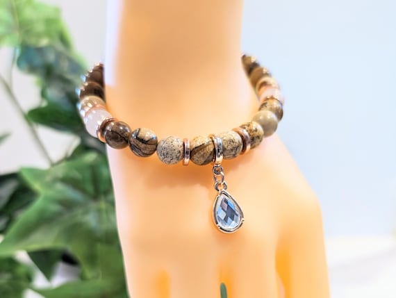 Picture Jasper Charm Bracelet — 8 mm Gemstone Beaded Jewelry