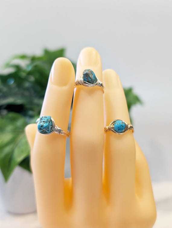 Blue Howlite Wire Wrapped Ring - Turquoise Style Boho Gemstone