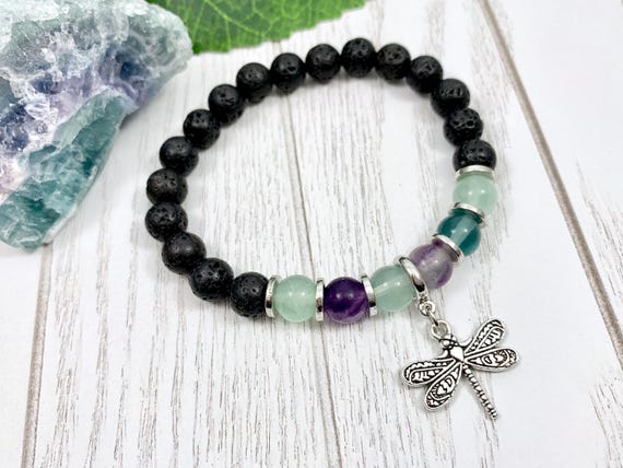 Fluorite Dragonfly Bracelet • Uplifting Grief and Loss Bracelet • Miscarriage Bracelet for Cleansing and Stress Relief • Fluorite Jewelry