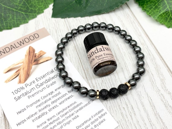 Silver Hematite Oil Diffuser Bracelet, Lava Stone Diffuser, Aromatherapy Jewelry (6mm)