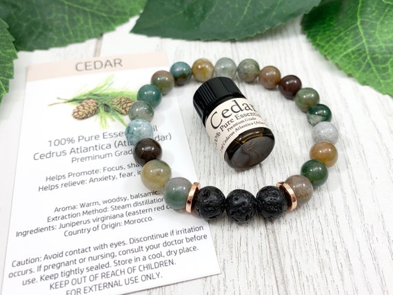 Green Indian Agate Oil Diffuser Bracelet, Lava Stone Diffuser, Aromatherapy Jewelry (8mm)