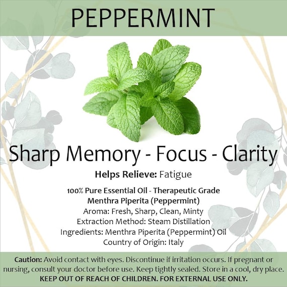 Peppermint Essential Oil • Small 2ml Portable Diffuser Oil Aromatherapy • Sharp Memory • Focus • Clarity