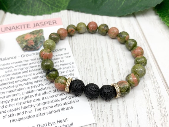 Unakite Jasper Diffuser Bracelet • Grounding Bracelet for Balance, Calm Energy and Recovery • Aromatherapy Jewelry • 8mm Oil Diffuser