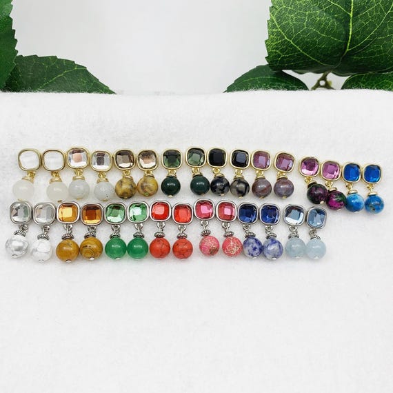 Formal Gemstone Drop Post Earrings — Crystal & Stone Stud Jewelry