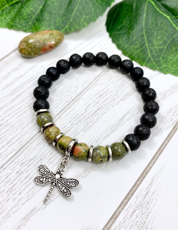 Unakite Jasper Dragonfly Bracelet • Uplifting Grief and Loss Bracelet • Miscarriage Bracelet for Balance and Recovery • Unakite Jewelry