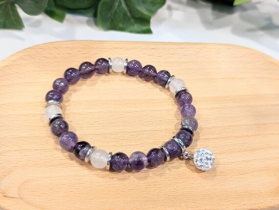 Purple Amethyst Charm Bracelet • Amethyst Bracelet for Anxiety and Stress Relief, Memory and Spiritual Protection • Amethyst Crystal Jewelry