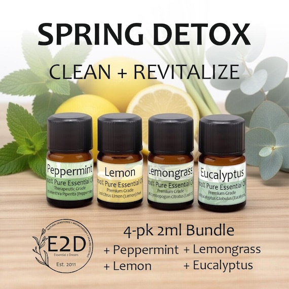 Spring Detox Essential Oil Sample Set of 4 2ml Bottles for Aromatherapy or Diffuser