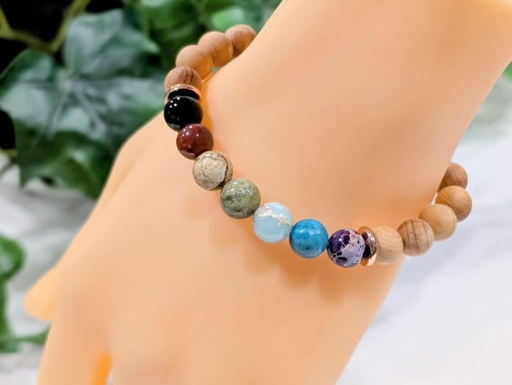 Rainbow Jasper Bracelet - Hematite, Sandalwood or White Howlite - Handmade Gemstone Beaded Bracelet