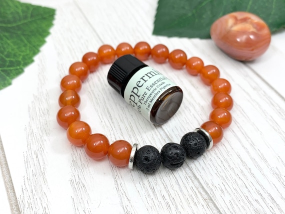 Carnelian Diffuser Bracelet • Protection Bracelet for Confidence, Creativity and Security • Aromatherapy Jewelry • 8mm Oil Diffuser