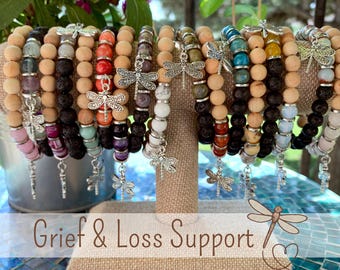 Dragonfly Memorial Gemstone Bracelet, Uplifting Miscarriage Keepsake Jewelry