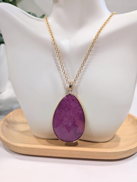 Pink Jade Teardrop Pendant Necklace — Love, Tranquility & Detox Jewelry