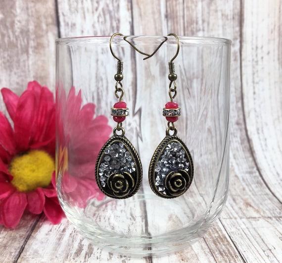 Pink Rubellite Tourmaline Rose Charm Earrings
