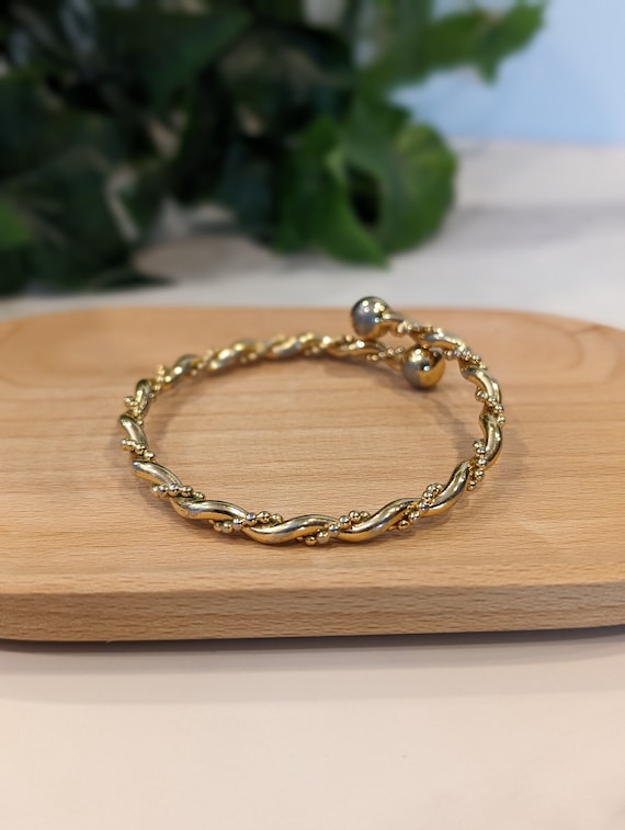 Vintage Gold Twist Swirl Bangle Cuff - Formal Mid Century Glam