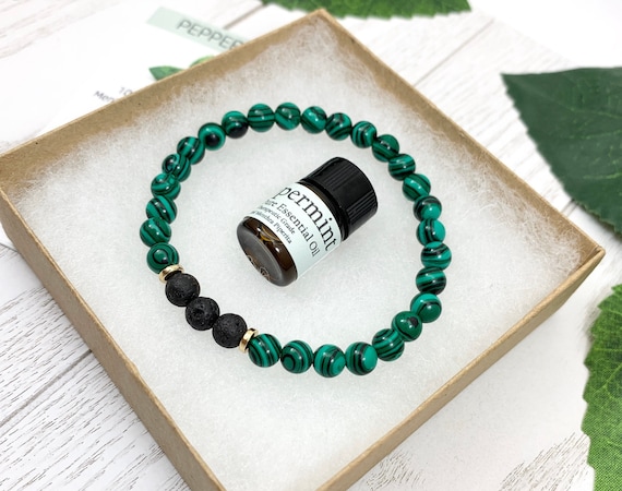 Malachite Lava Diffuser Bracelet for Detox & Intuition — Green Gemstone Aromatherapy Jewelry (6mm)