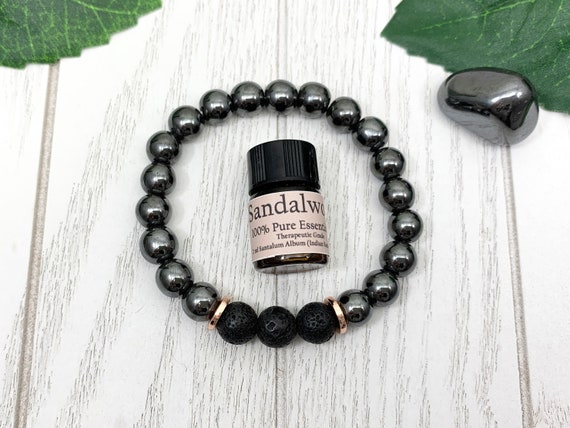 Hematite Diffuser Bracelet • Anti-Inflammatory Bracelet for Grounding, Protection and Circulation • Aromatherapy Jewelry • 8mm Oil Diffuser