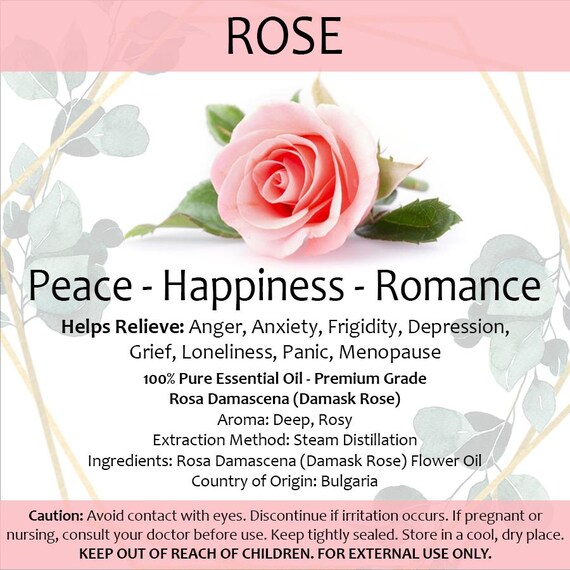 Rose Essential Oil • Small 2ml Portable Diffuser Oil Aromatherapy • Peace • Happiness • Romance