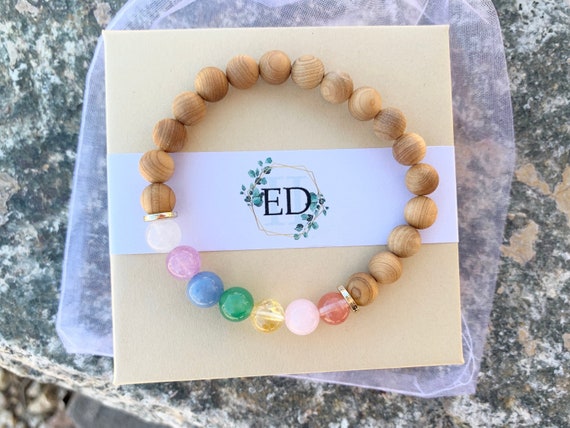 Quartz Crystal Chakra Bracelet • Quartz Crystal Meditation Bracelet • Balancing Bracelet for Anxiety & Stress Relief • Beaded Chakra Jewelry