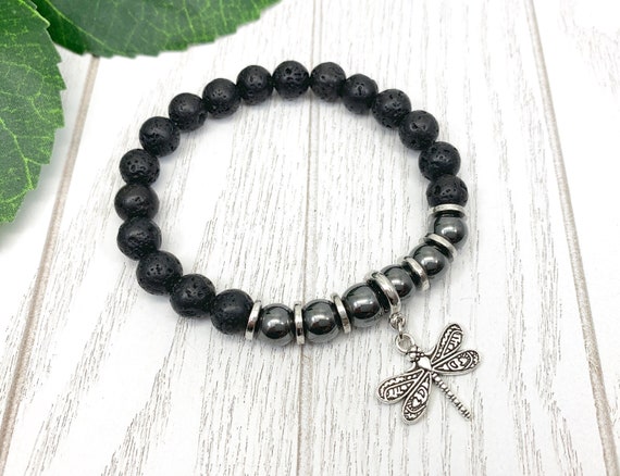 Hematite Uplifting Dragonfly Miscarriage Bracelet, Pregnancy Loss & Grief Gift, Lava Stone Miscarriage Jewelry