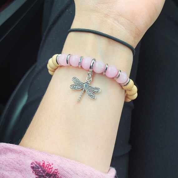 Pink Rose Quartz Dragonfly Bracelet • Uplifting Grief and Loss Bracelet • Miscarriage Bracelet for Love and Hope • Rose Quartz Jewelry