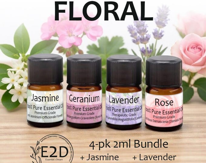 Floral Essential Oil Bundle – Set of 4 2ml Bottles for Aromatherapy or Diffuser