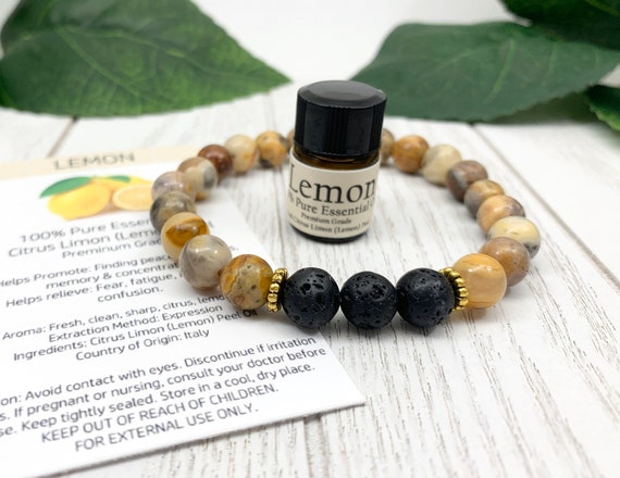 Yellow Crazy Lace Agate Oil Diffuser Bracelet, Lava Stone Diffuser, Aromatherapy Jewelry (8mm)