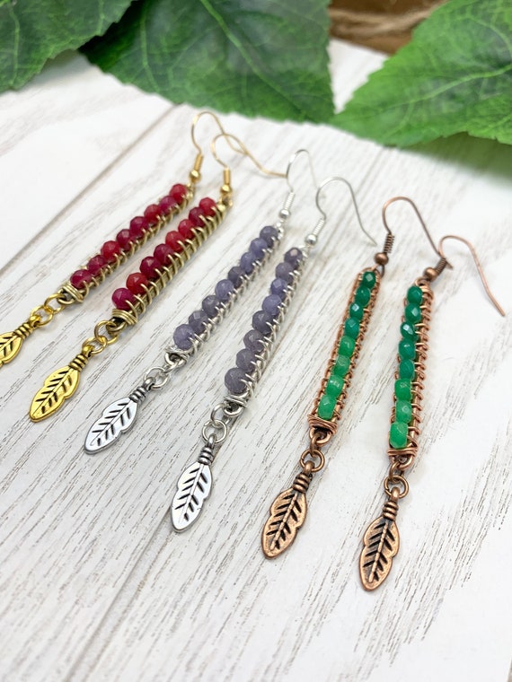 Boho Tourmaline Drop Earrings — Rubellite, Plum Blossom & Verdelite