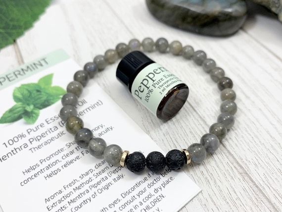 Labradorite Lava Diffuser Bracelet — 6 mm Aromatherapy Jewelry
