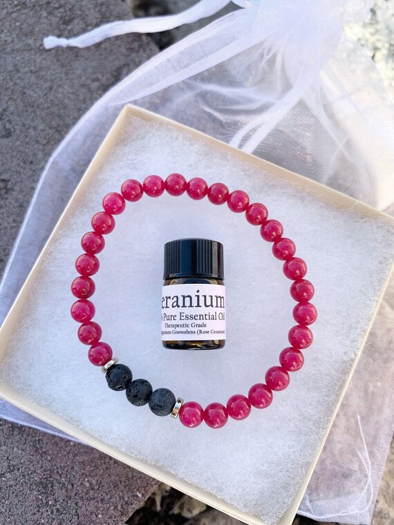 Raspberry Pink Jade Oil Diffuser Bracelet, Lava Stone Diffuser, Aromatherapy Jewelry (6mm)