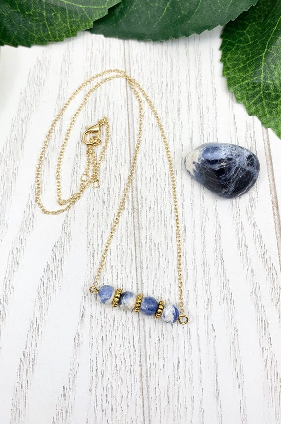 Dainty Gemstone Bar Necklace • Sodalite Necklace • Beaded Bar Necklace • Dainty Gemstone Choker • Dainty Gemstone Jewelry • Boho Jewelry
