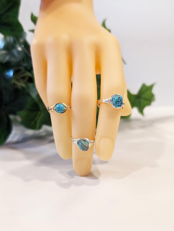 Blue Howlite Wire Wrapped Ring - Turquoise Style Boho Gemstone