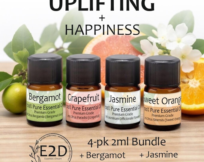 Uplifting + Happiness Essential Oil Bundle – Set of 4 2ml Bottles for Aromatherapy or Diffuser