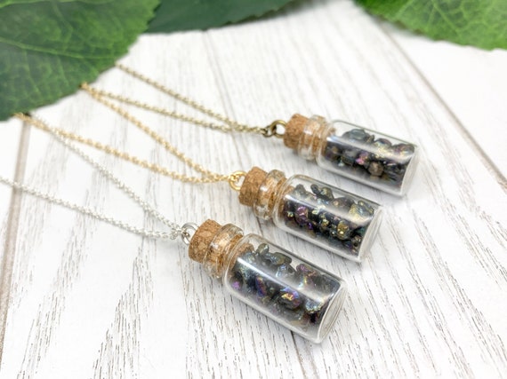 Aura Quartz Bottle Necklace • Dainty Quartz Pendant Necklace • Minimalist Crystal Boho Jewelry • Calming Necklace for Cleansing and Balance