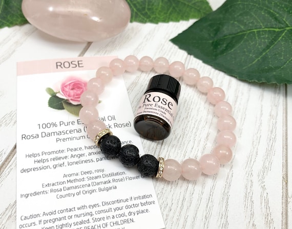 Rose Quartz Diffuser Bracelet • Healing Bracelet for Unconditional Love, Hope and Beauty • Aromatherapy Jewelry • 8mm Oil Diffuser