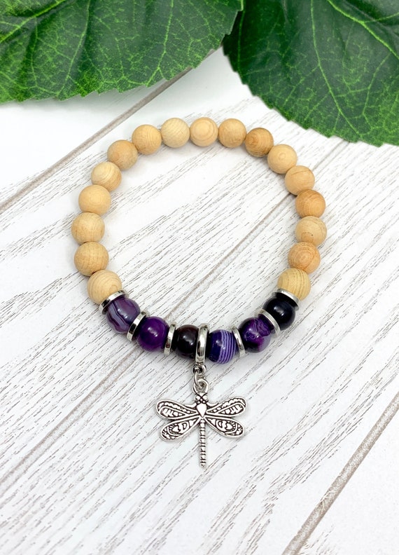 Purple Agate Uplifting Dragonfly Miscarriage Bracelet, Pregnancy Loss & Grief Gift, Sandalwood Miscarriage Jewelry