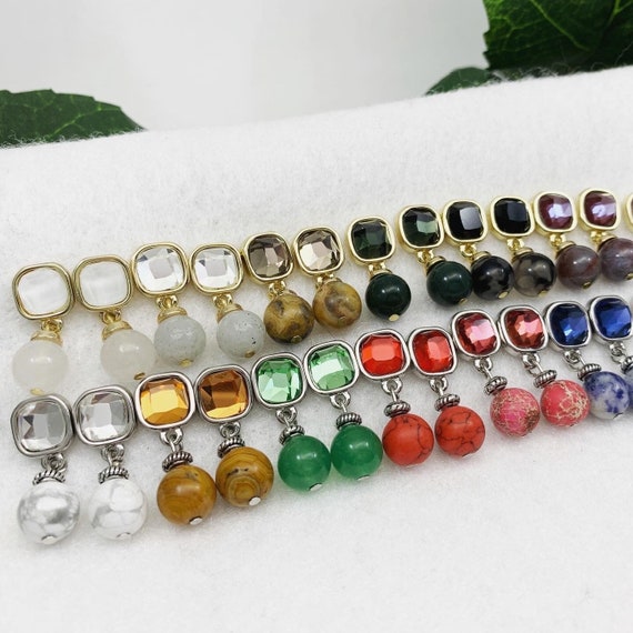 Formal Gemstone Drop Post Earrings — Crystal & Stone Stud Jewelry