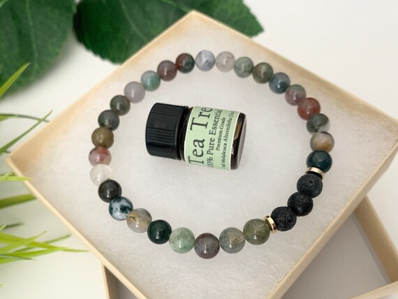 Indian Agate Lava Diffuser Bracelet — Grounding & Balance Jewelry